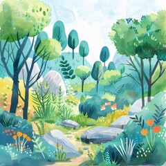 Vibrant Natural Landscape in Watercolor Style for Children's Book Generative AI