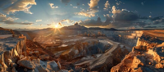 Stunning Sunset over Innovative Solar Powered Gold Mine in Rugged Desert Canyon