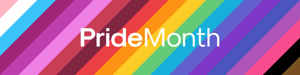 Pride Month Banner. LGBTQ+ Rainbow Background with Pride Flag Colors. 