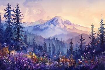 Mountain Vista with Wildflowers at Sunset Generative AI