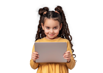 Young Girl with Tablet Smiling at Camera