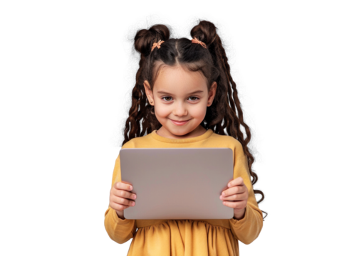 Young Girl with Tablet Smiling at Camera