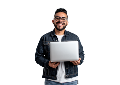 Smiling Man with Laptop
