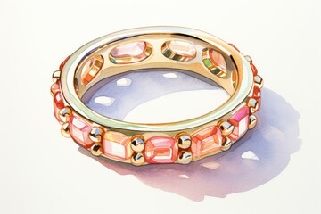 Artistic representation of a luxurious gemstone bracelet painted in watercolor