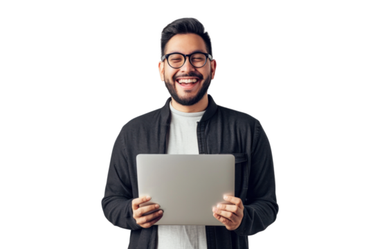 Central American Man with Laptop - Powered by Adobe