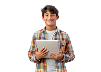 Teen with Tablet on Transparent Background