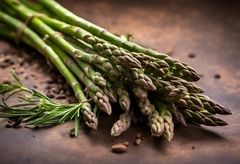 AI generated illustration of fresh asparagus on rustic wooden table surface