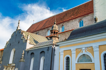 Tallinn, Estonia - July 15, 2017: Tallinn medieval streets and buildings on a sunny summer day