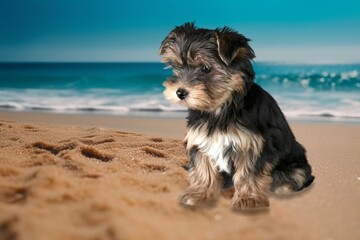 Cute dog having fun in summer on the beach.