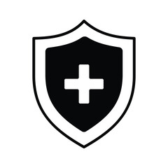 Medical sign inside protection shield showing concept icon of health insurance, medical protection vector