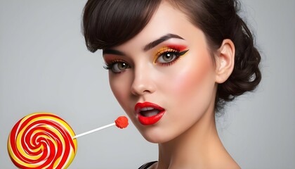 Illustrate a pop art girl with a lollipop adding upscaled_10