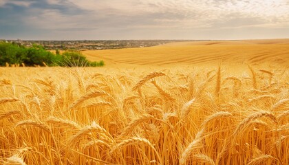 background of wheat field with ripening golden ears
