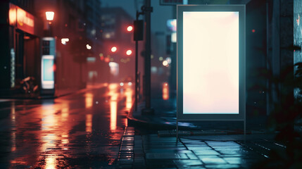 street lamp at night with bill board 