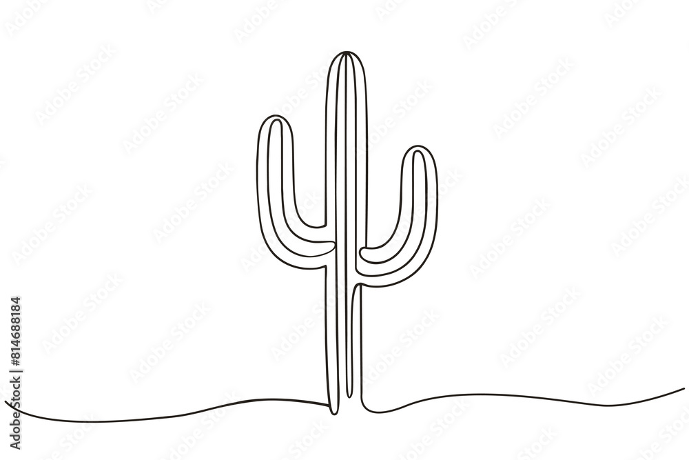 Wall mural Vector cactus. Continuous one Line art black simple Illustration on white background