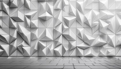 white 3d wall background with tiles polished tile wallpaper with triangular semigloss blocks 3d render