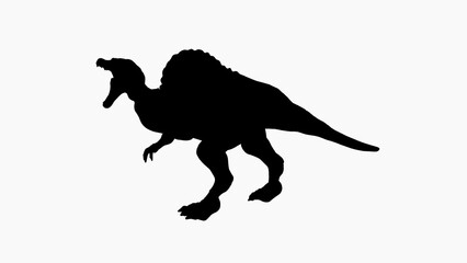 Black Silhouette of a Spinosaurus with Prominent Sail on White Isolated Background