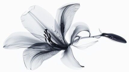 A stunning black and white capture of a delicate, intricate flower in full bloom, showcasing its graceful petals and intricate details with a touch of elegance and simplicity.