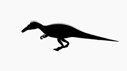 Black Silhouette of Theropod Dinosaur on White Background