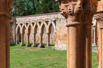 Claustro y arqueria del Monasterio de San Juan de Duero en la cuidad de Soria, castilla y leon,...