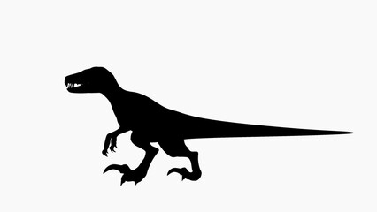 Black Silhouette of Velociraptor on White Background