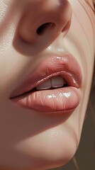 Close-up of Soft Pink Lips, Natural Lip Color Generative AI