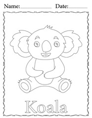 Koala Coloring Page. Printable Coloring Worksheet for Kids. Educational Resources for School and Preschool.