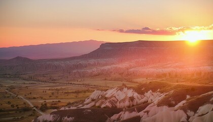 amazing panoramic landscape in goreme national park at sunrise cappadocia turkey top attraction travel destinations