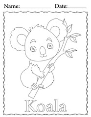 Koala Coloring Page. Printable Coloring Worksheet for Kids. Educational Resources for School and Preschool.