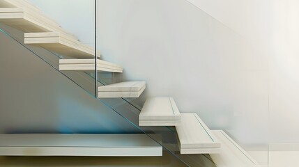 minimalist staircase with floating steps and a glass railing