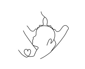 Parenting ,Mother father and child thin line illustration on white background parents care. Family.