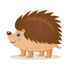 Cartoon cute hedgehog with prickly needles isolated on white background.
