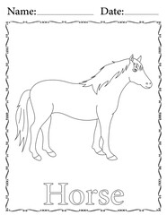 Horse Coloring Page. Printable Coloring Worksheet for Kids. Educational Resources for School and Preschool.