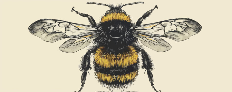 Bumblebee hand drawn sketch From insects collection. vector simple illustration