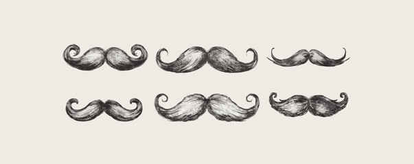 Mustache set retro hand drawn sketch engraving style. vector simple illustration