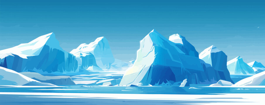 A breathtaking glacier vista with towering ice formations and crystal-clear blue skies. Vector flat minimalistic isolated illustration.