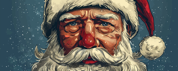 Santa Claus in hat portrait hand drawn illustration vector