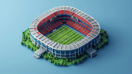 Obraz premium Aerial view of a large stadium surrounded by lush greenery and road access