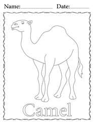 Camel Coloring Page. Printable Coloring Worksheet for Kids. Educational Resources for School and Preschool.