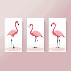 Fototapeta premium Flamingo | Minimalist and Simple set of 3 Line White background