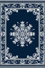 a blue and white bandanna with an ornate design