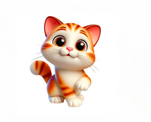 Obraz premium Cute animated kitten with big eyes and striped tail, showing a playful expression on white back ground