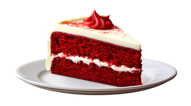 A slice of red velvet cake with a transparent background.