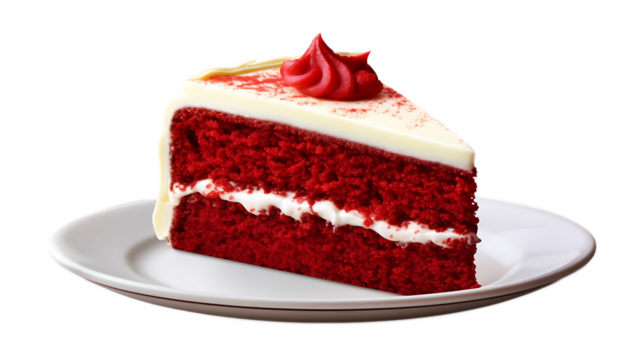 A slice of red velvet cake with a transparent background.