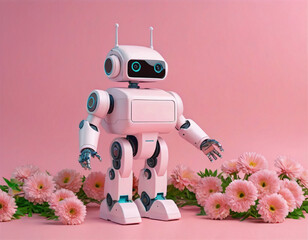 Robot, robocik na rózowym tle