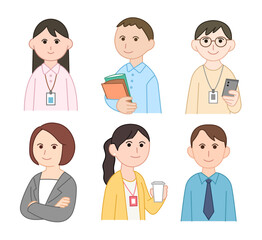 Set of business people characters. employees and CEO character drawings. cartoon style line drawing illustration.   