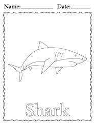 Shark Coloring Page. Printable Coloring Worksheet for Kids. Educational Resources for School and Preschool.