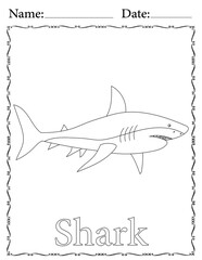 Shark Coloring Page. Printable Coloring Worksheet for Kids. Educational Resources for School and Preschool.