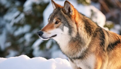 Naklejka premium Un gros plan d’un loup dans la neige
