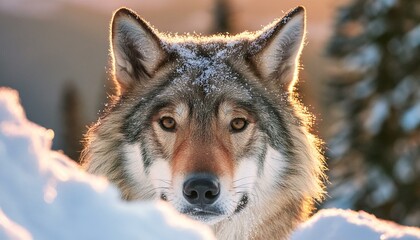 Fototapeta premium Un gros plan d’un loup dans la neige