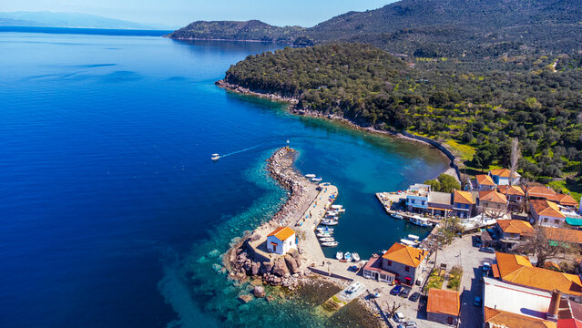 The little church of Panagia gorgona situated on a rock in Skala Sykamias, a picturesque seaside village of Lesvos